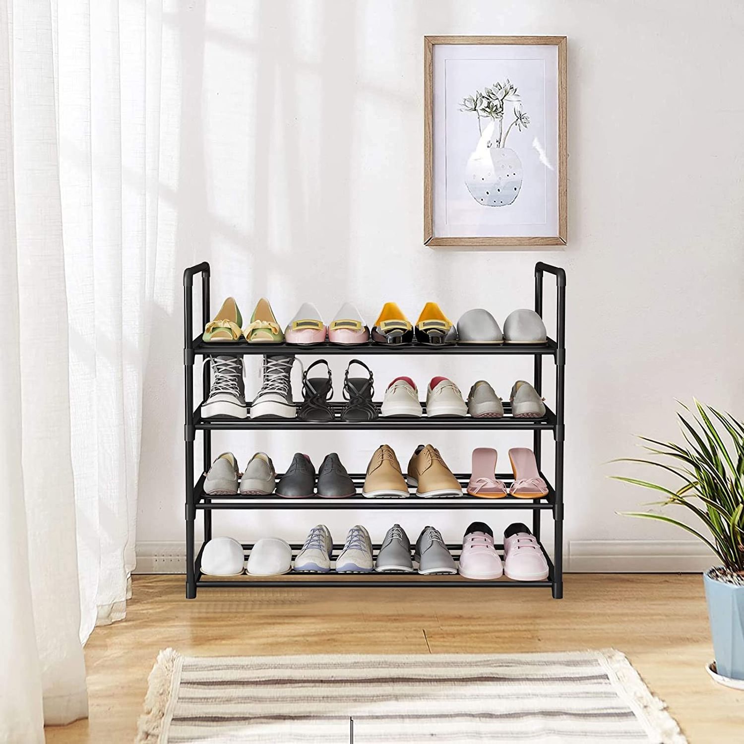 Luxury 4-Tier Metal Sturdy Shoe Organizer 20 Pairs Shoe Shelf for Entryway Closets Garage