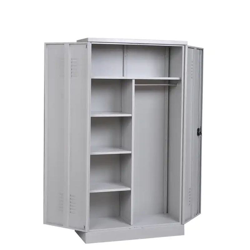 Metal double door locker corner storage wardrobe cabinet for bedroom living room