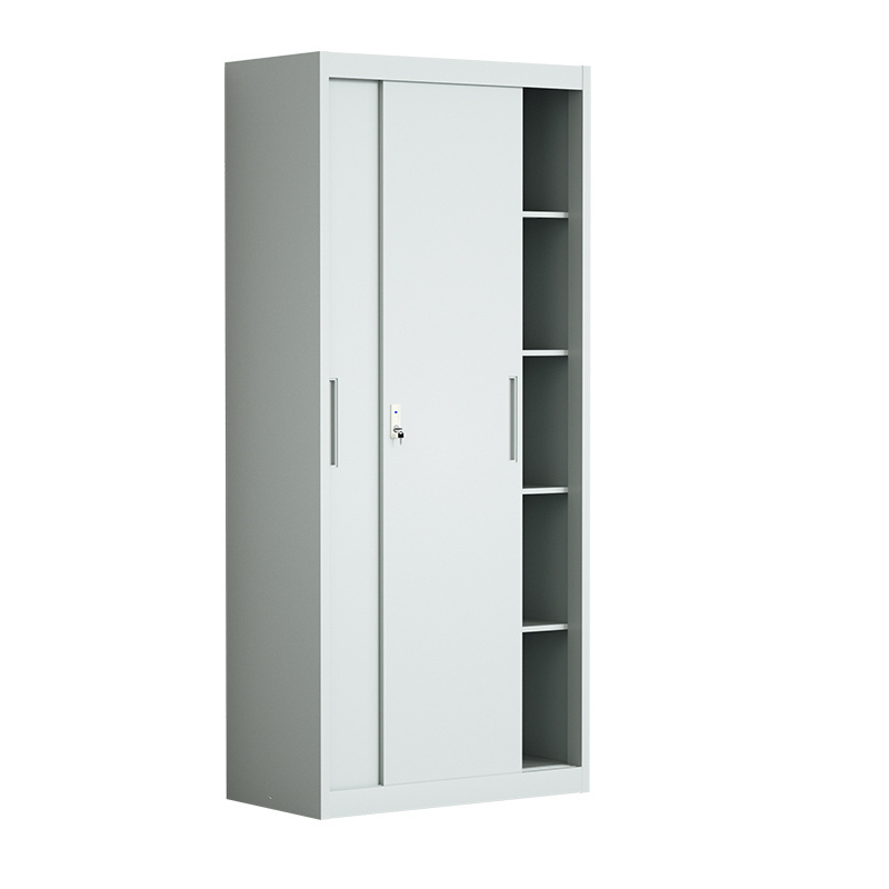 Office Filling Cabinet Metal Cabinet Storage Stainless Steel Cupboard with 2 Sliding doors and 4 shelves