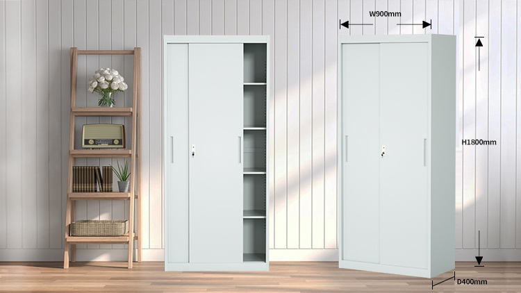 Office Filling Cabinet Metal Cabinet Storage Stainless Steel Cupboard with 2 Sliding doors and 4 shelves