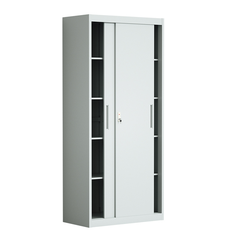 Office Filling Cabinet Metal Cabinet Storage Stainless Steel Cupboard with 2 Sliding doors and 4 shelves