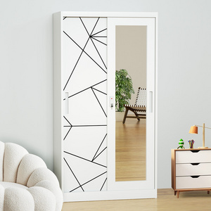 Bedroom Wardrobe 2 Sliding Doors Metal Wardrobe Printed Steel Iron Closet Wardrobe with mirror Steel Cabinet For Home