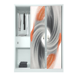 3 Door Wardrobe Locker Bedroom Cupboard Metal Wardrobe Printing Wardrobe Steel Storage Locker Cabinet with mirror drawer