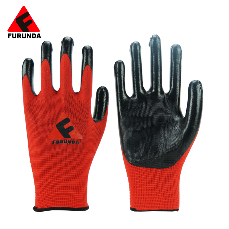 Polyester Coated Oil Wet Grip working gloves Nitrile Palm Dipped work safety glove Women Mechanic Construction