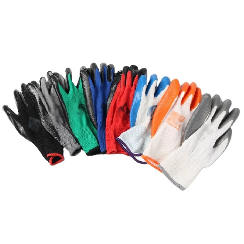 Polyester Coated Oil Wet Grip working gloves Nitrile Palm Dipped work safety glove Women Mechanic Construction