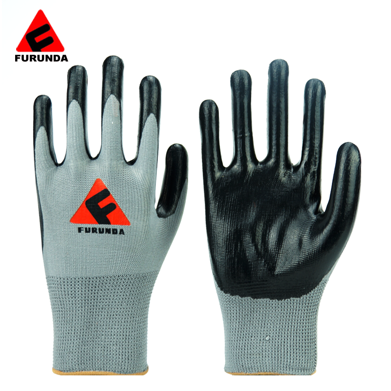 Polyester Coated Oil Wet Grip working gloves Nitrile Palm Dipped work safety glove Women Mechanic Construction