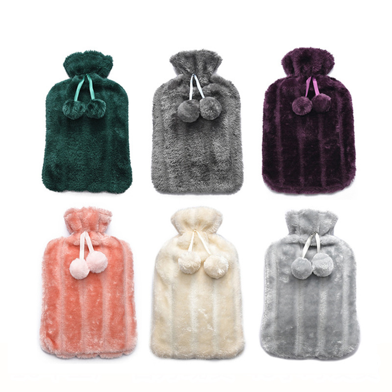 Rubber Hot Water Bottle with Soft Faux Fur Plush Fleece Cover Hot Water Bag Hot and Cold Therapy Pad