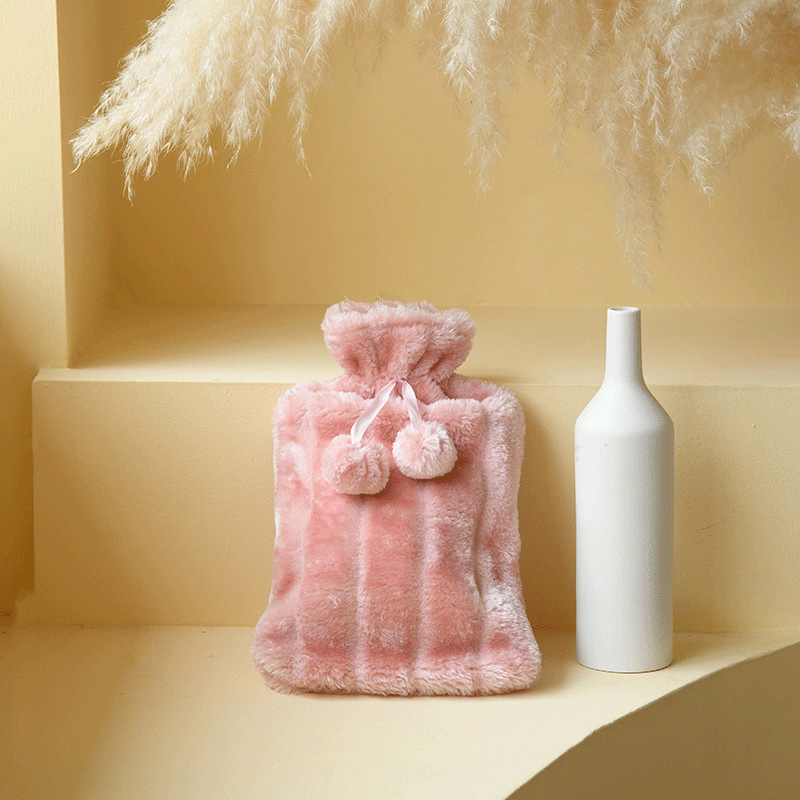 Rubber Hot Water Bottle with Soft Faux Fur Plush Fleece Cover Hot Water Bag Hot and Cold Therapy Pad