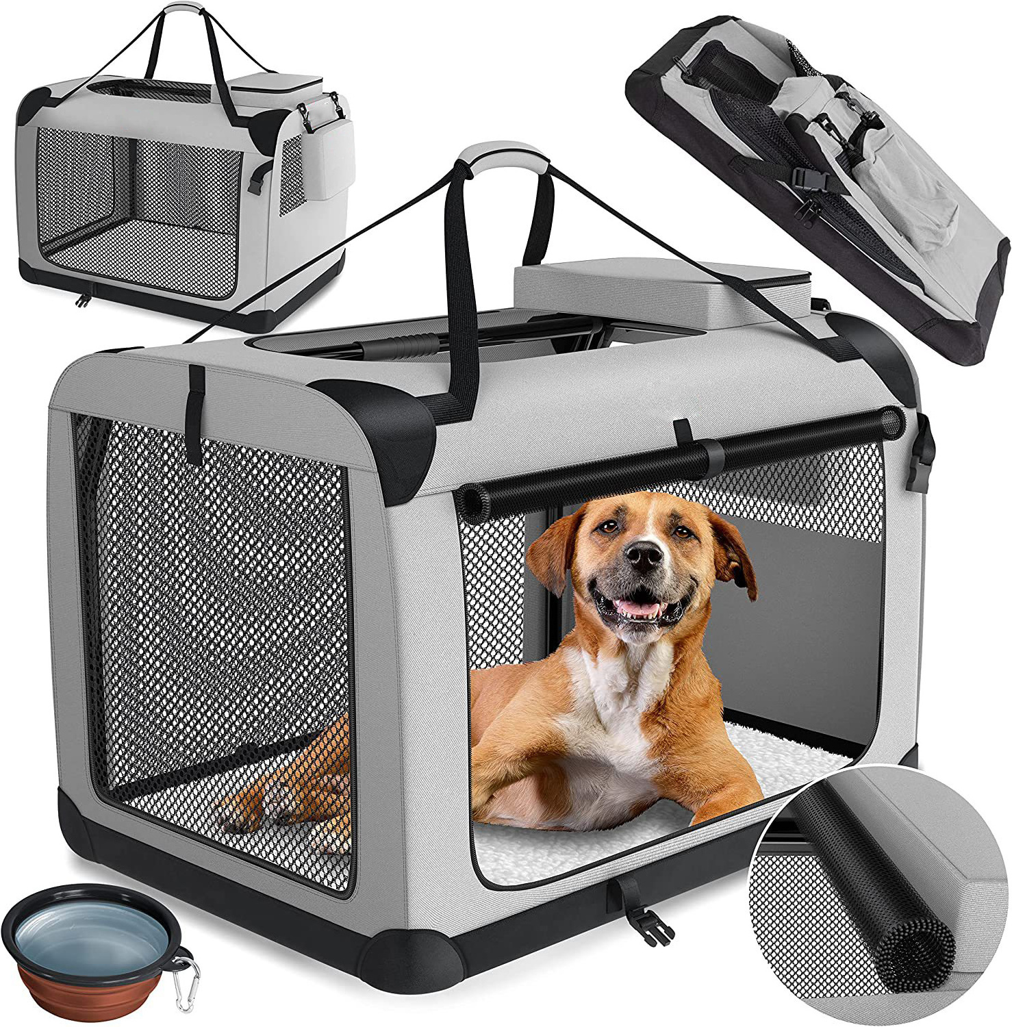 2024 Wholesale Folding Soft Dog Crate with Carrying Bag and Fleece Bed, Indoor & Outdoor Pet Home