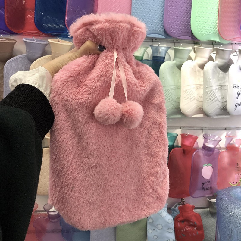 Rubber Hot Water Bottle with Soft Faux Fur Plush Fleece Cover Hot Water Bag Hot and Cold Therapy Pad