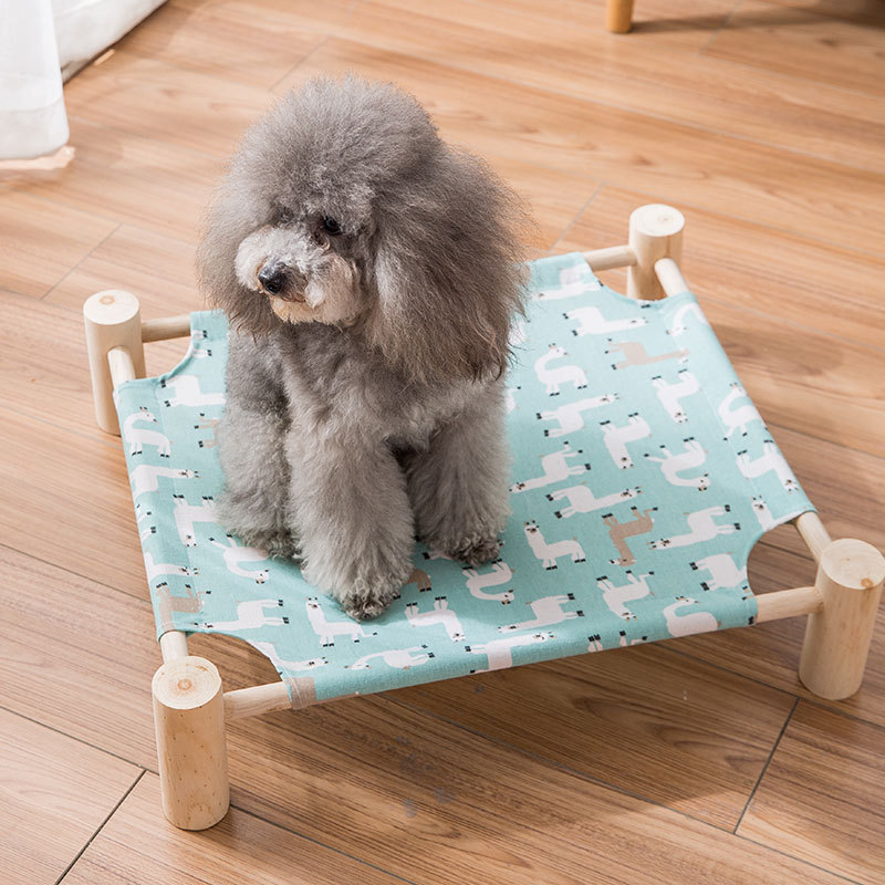 Dog Canopy Elevated Bed Wooden Removable Washable Pet Bed for Small Animal Dogs Cats Raised Pet Sleeping Bed