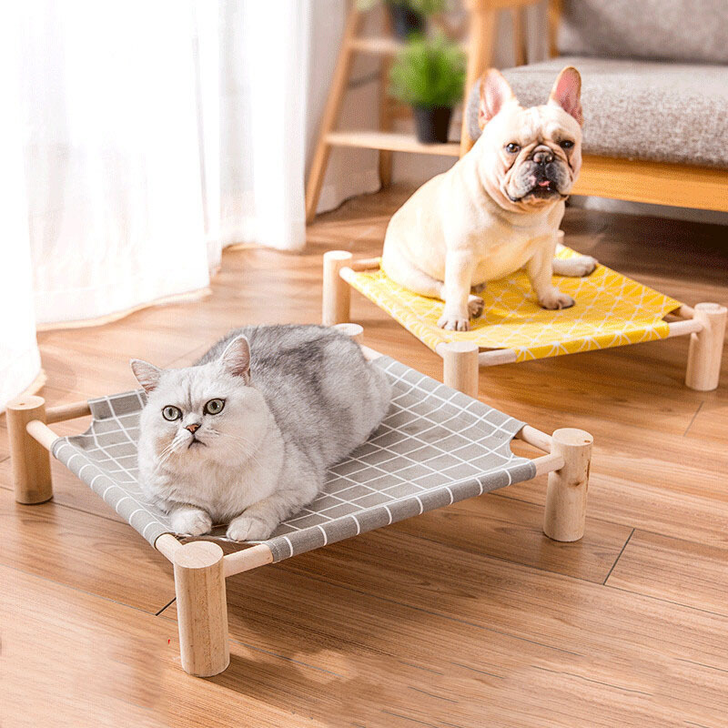 Dog Canopy Elevated Bed Wooden Removable Washable Pet Bed for Small Animal Dogs Cats Raised Pet Sleeping Bed