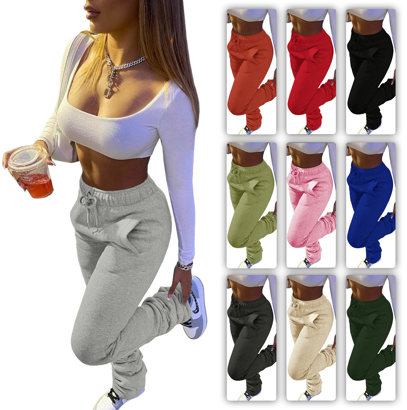 Custom Logo 2 Pieces Women Tracksuits Sweatpants Long Sleeve Crop Top Jogging Set Bare Midriff Style Oem Training Wear