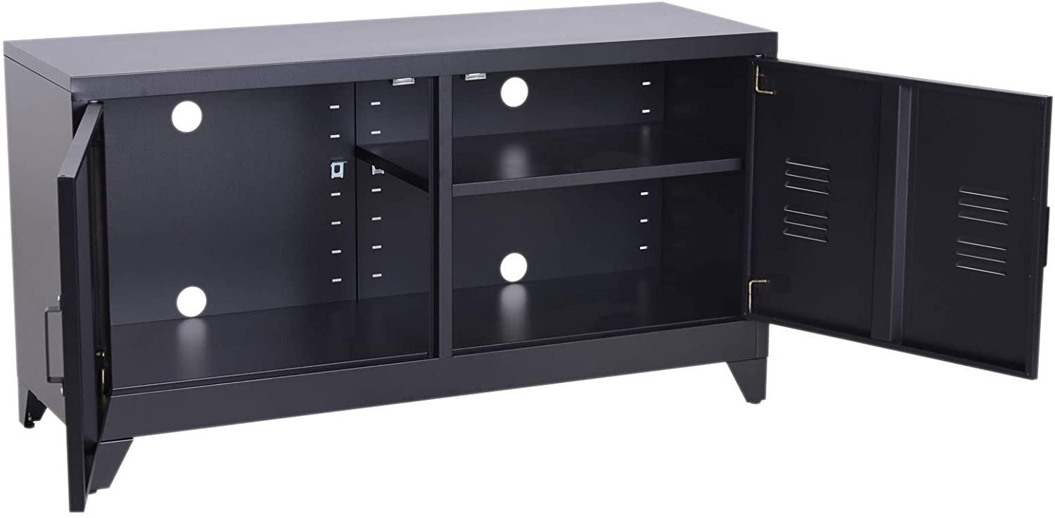 Factory Wholesale TV stand simple fashion TV cabinets with 2 door  black free standing metal stand