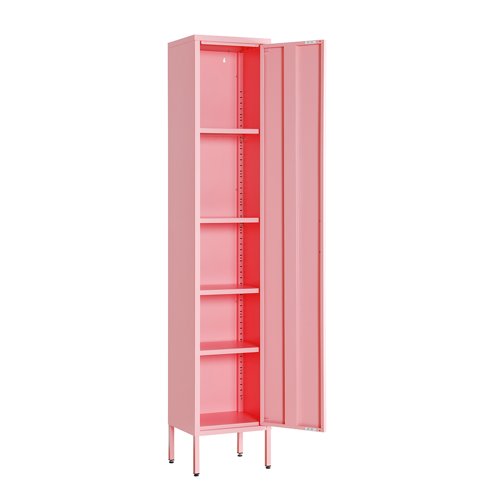 Steel Single Door Multi-layer Storage Cabinet Metal Locker with High Feet Corner Cabinet Pink 5 Years Cam Lock,pad Lock