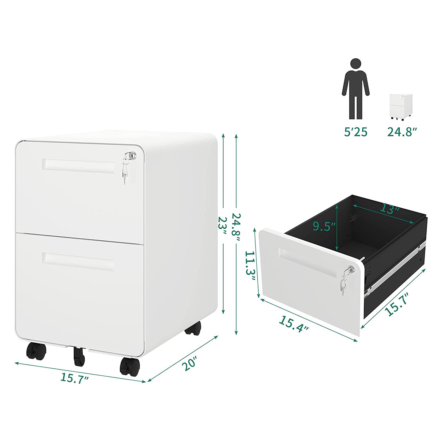 metal cabinets steel 2 drawers mobile pedestal portable storage movable durable wheels file cabinet