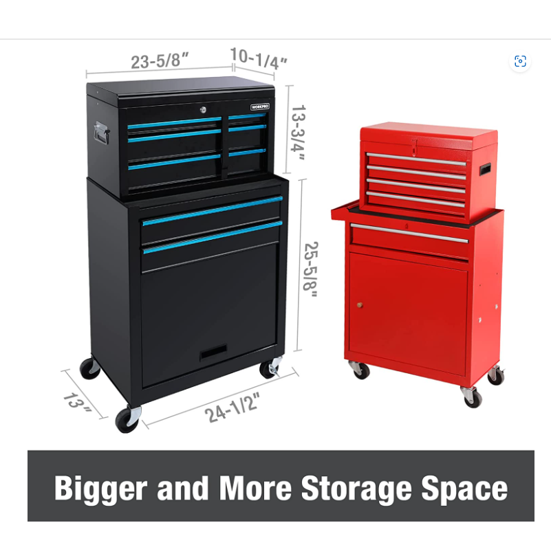 24.5 Inch 5-Drawer Rolling Tool Chest, Sliding Metal Drawer Rolling Tool Storage Cabinet, Removable Toolbox Organ