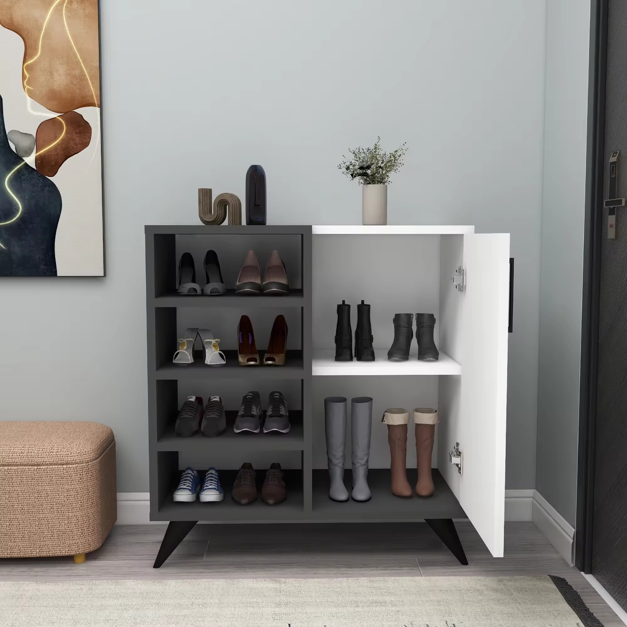 Shoe Rack Shoe Storage Shelf with Cabinet Anthracite Shoe Rack With Wooden Cover Cabinet Storage Shelf