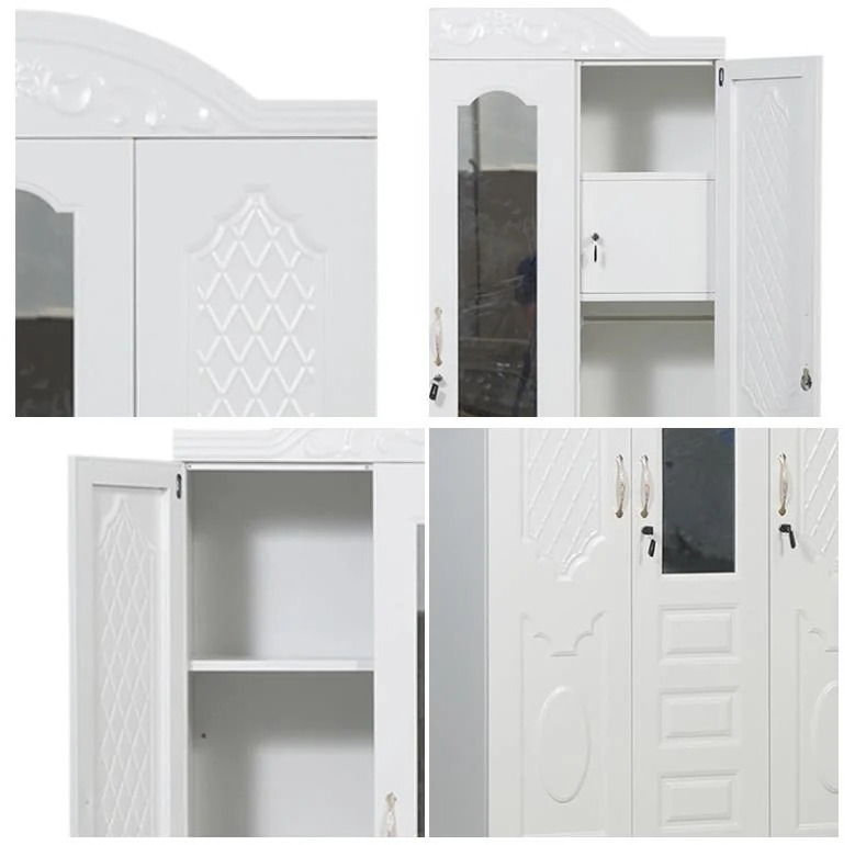 Steel Home Bedroom Furniture Almirah Lemari Pakaian Besi Armario Metal 4 Door Wardrobe Cabinet with Mirror Imprint