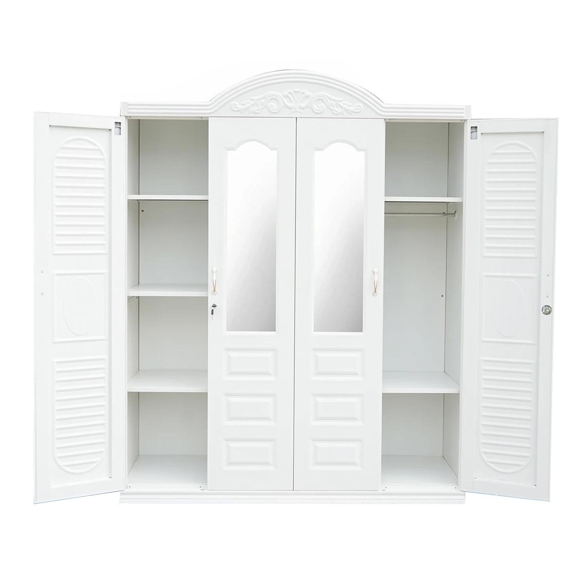 Steel Home Bedroom Furniture Almirah Lemari Pakaian Besi Armario Metal 4 Door Wardrobe Cabinet with Mirror Imprint