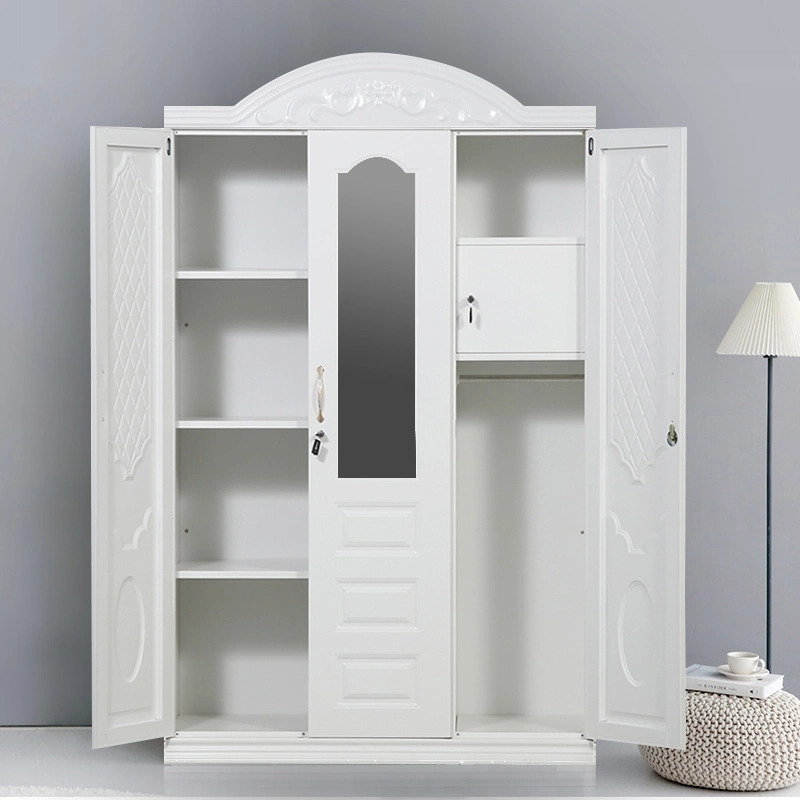 Steel Home Bedroom Furniture Almirah Lemari Pakaian Besi Armario Metal 4 Door Wardrobe Cabinet with Mirror Imprint