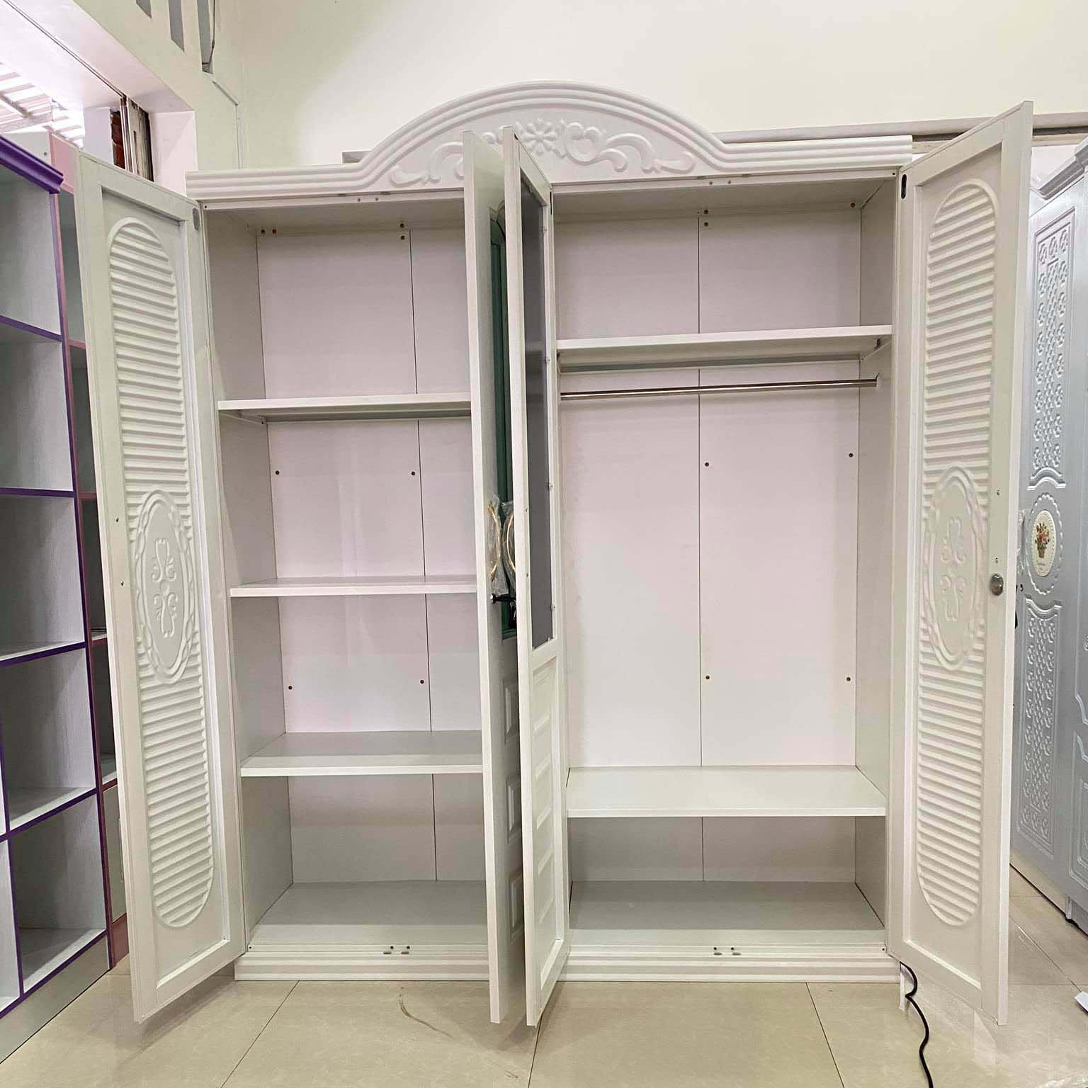 Almirah Designs 4 Doors Steel Cupboard For Clothes Metal Clothing Armable Hanger Almari Cabinet Locker Bedroom Wardrobe Closet