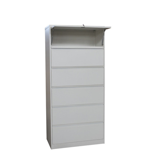 Modern Filing Cabinet 5 Drawers Hanging Files Storage and Overturning door Pneumatic Lever Steel Office File Cabinet