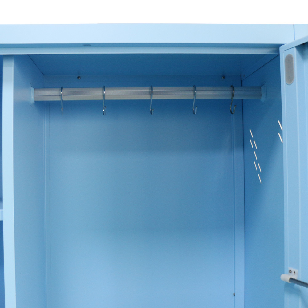 GDLT Cleaning Supplies 2 Door Shelves Cam Locking System Black Steel Janitorial Storage Cabinet lemari alat kebersihan