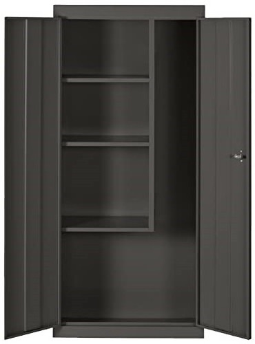 Durable Door 3 Shelves Cam Locking System Black Steel Janitorial Storage Cabinet for Cleaning Supplies