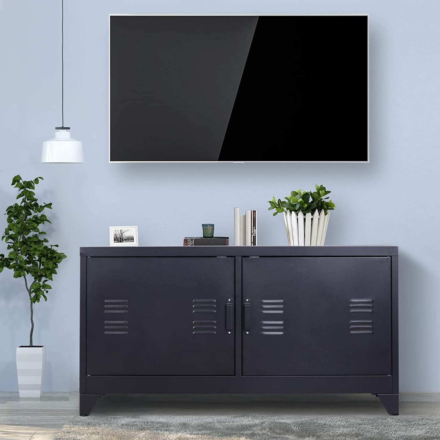 Factory Wholesale TV stand simple fashion TV cabinets with 2 door  black free standing metal stand