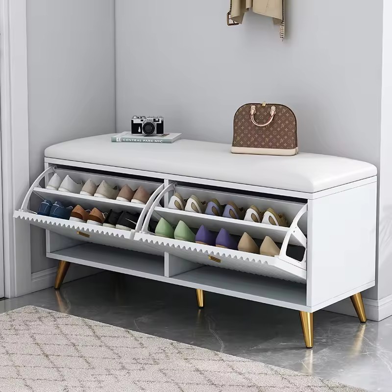 Hot Sale Entryway Furniture Modern Wooden Shoe Rack Cabinet Small Shoe Storage Bench with Soft Seat Cushion