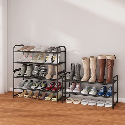 Simple Trending 2-Tier Stackable Shoe Rack, Metal Shoe Shelf Storage Organizer, Black metal shoe rack