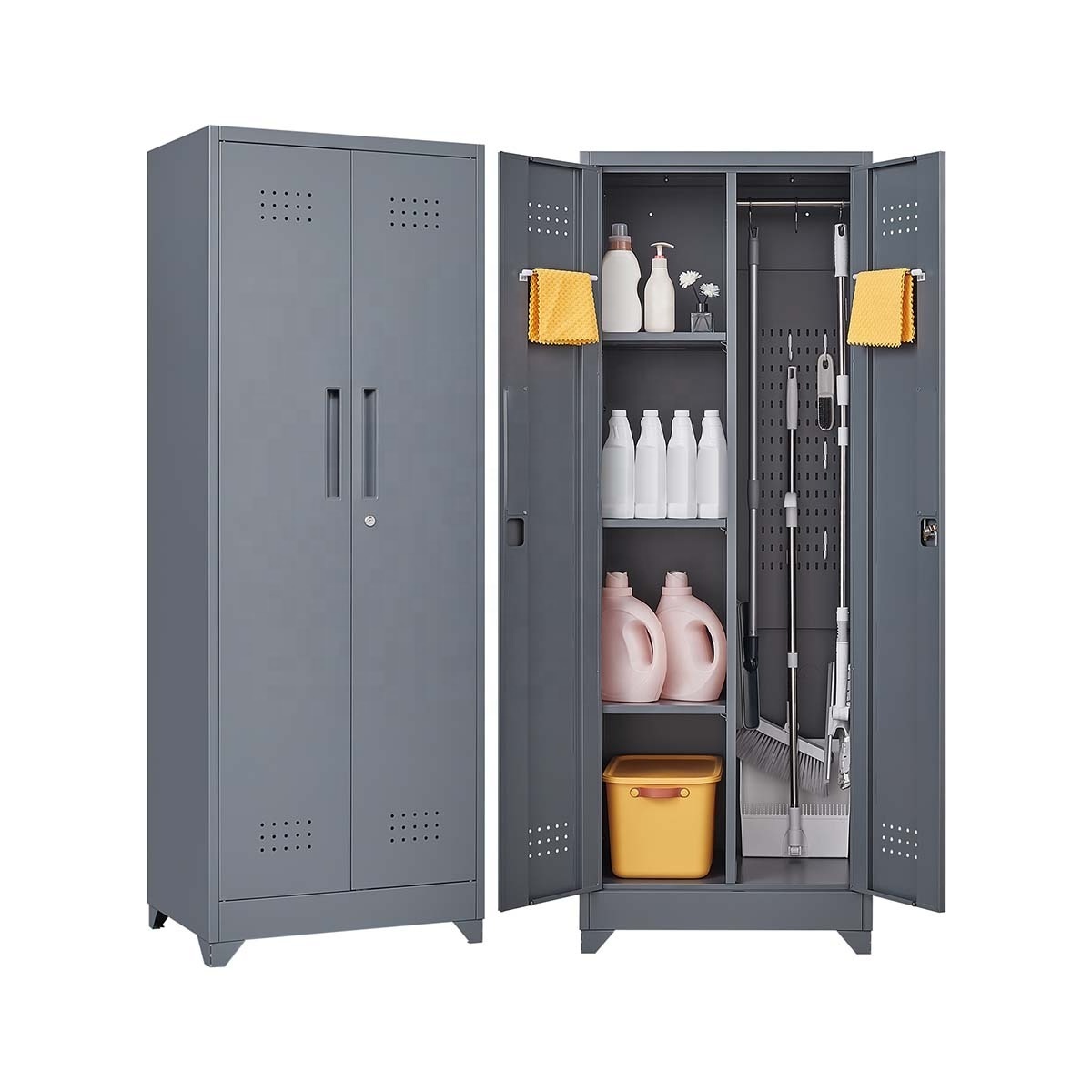 High Quality Metal Kitchen Garage Filling Cabinet  Cleaning Tool Broom Cabinet with Wheels Lockable Metal Storage Cabinet