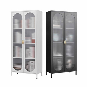 Metal Cabinet with Glass Doors Curio Display Cabinet with Adjustable Shelves Locking Glass Cabinet for Home Office Kitchen