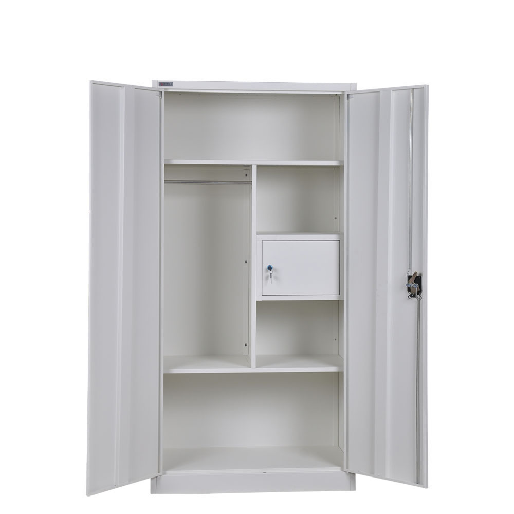 modern style 2 door steel wardrobe locker design with inside safe drawer