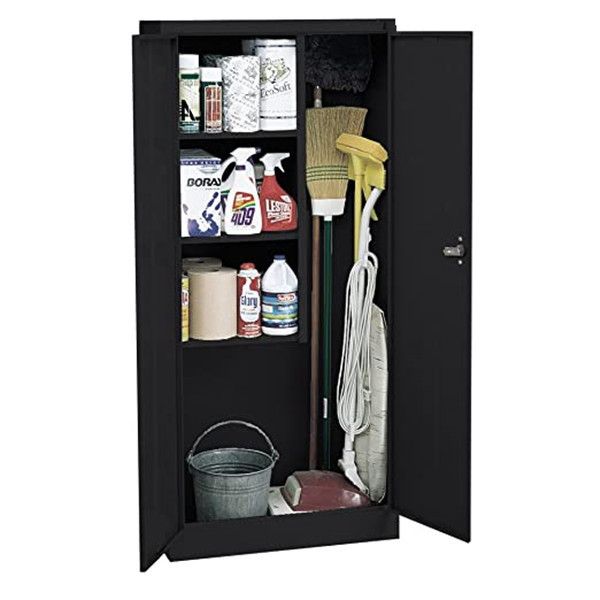 Durable Door 3 Shelves Cam Locking System Black Steel Janitorial Storage Cabinet for Cleaning Supplies