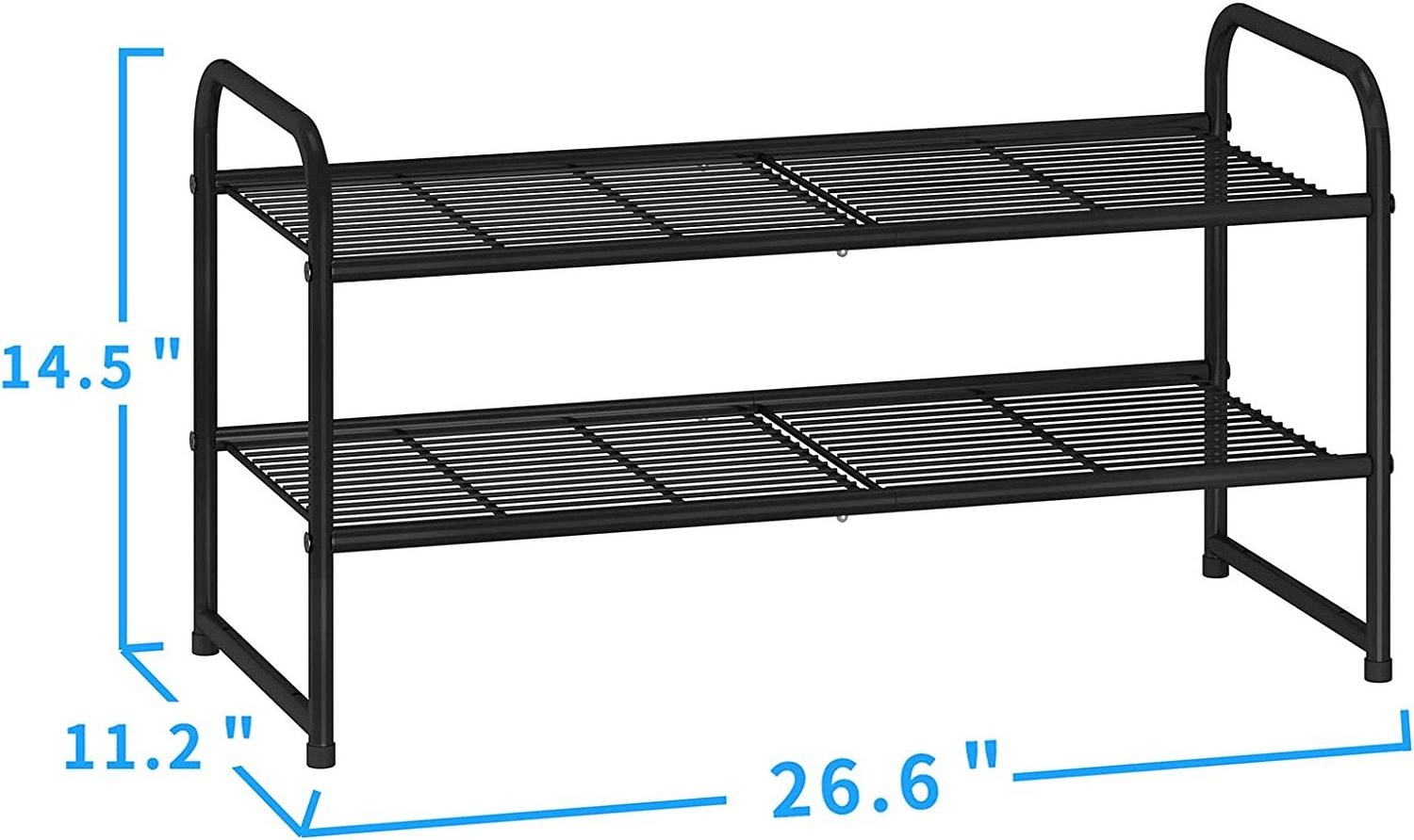 Simple Trending 2-Tier Stackable Shoe Rack, Metal Shoe Shelf Storage Organizer, Black metal shoe rack