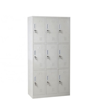 Metal Locker Small Cubby Locker Steel 9 Door Steel Clothes Storage School Gym Locker Light Grey