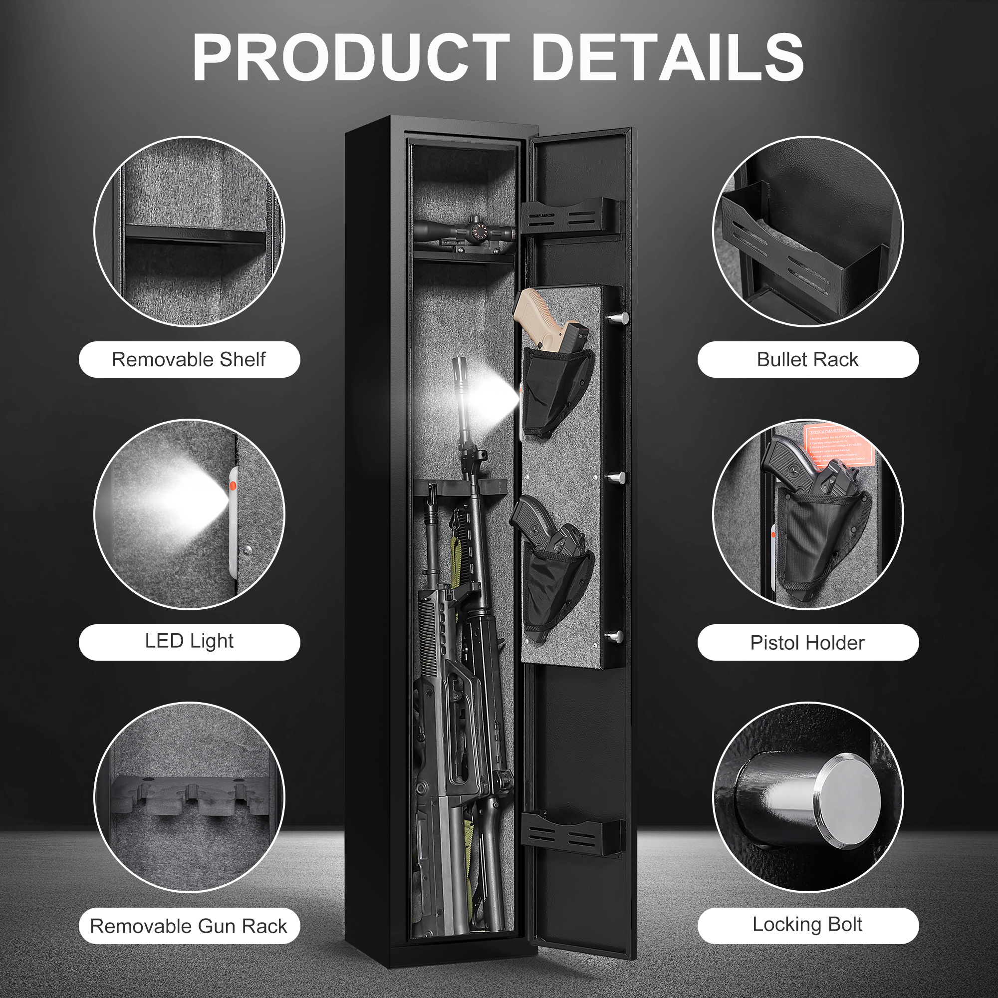 Large Gun Safe Steel Metal Electronic Fireproof Vault Biometric Case Fingerprint Hidden Safe Gun Cabinet