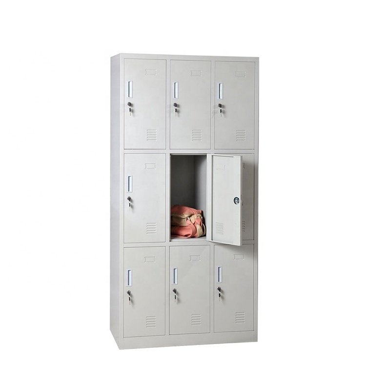 Metal Locker Small Cubby Locker Steel 9 Door Steel Clothes Storage School Gym Locker Light Grey