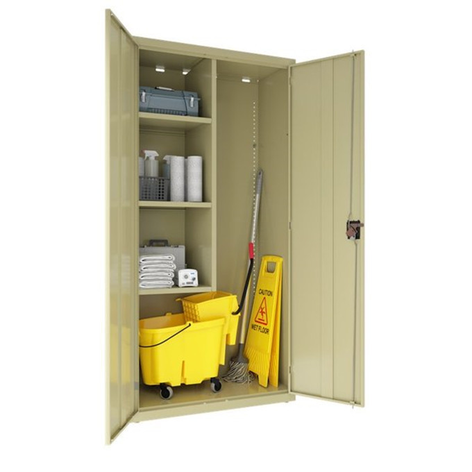 Janitorial Storage Cabinet, Welded Steel Combination Storage Supply Closet Cleaning Cupboard