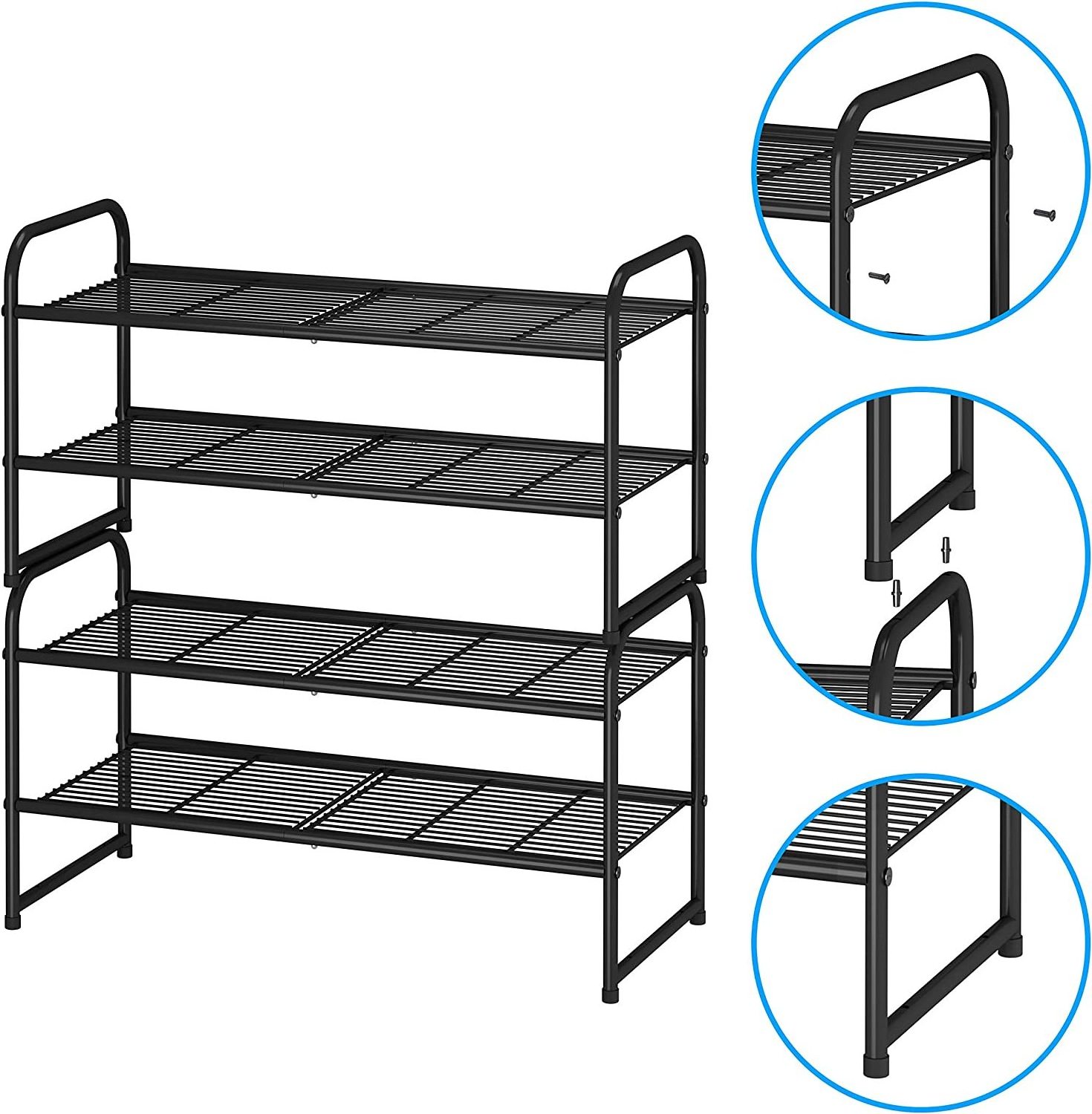 Simple Trending 2-Tier Stackable Shoe Rack, Metal Shoe Shelf Storage Organizer, Black metal shoe rack