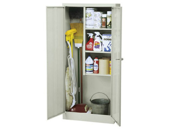 Janitorial Storage Cabinet, Welded Steel Combination Storage Supply Closet Cleaning Cupboard