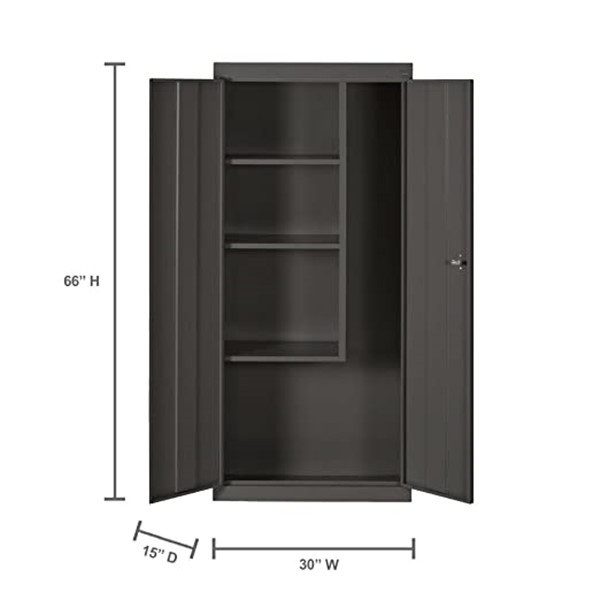 Durable Door 3 Shelves Cam Locking System Black Steel Janitorial Storage Cabinet for Cleaning Supplies