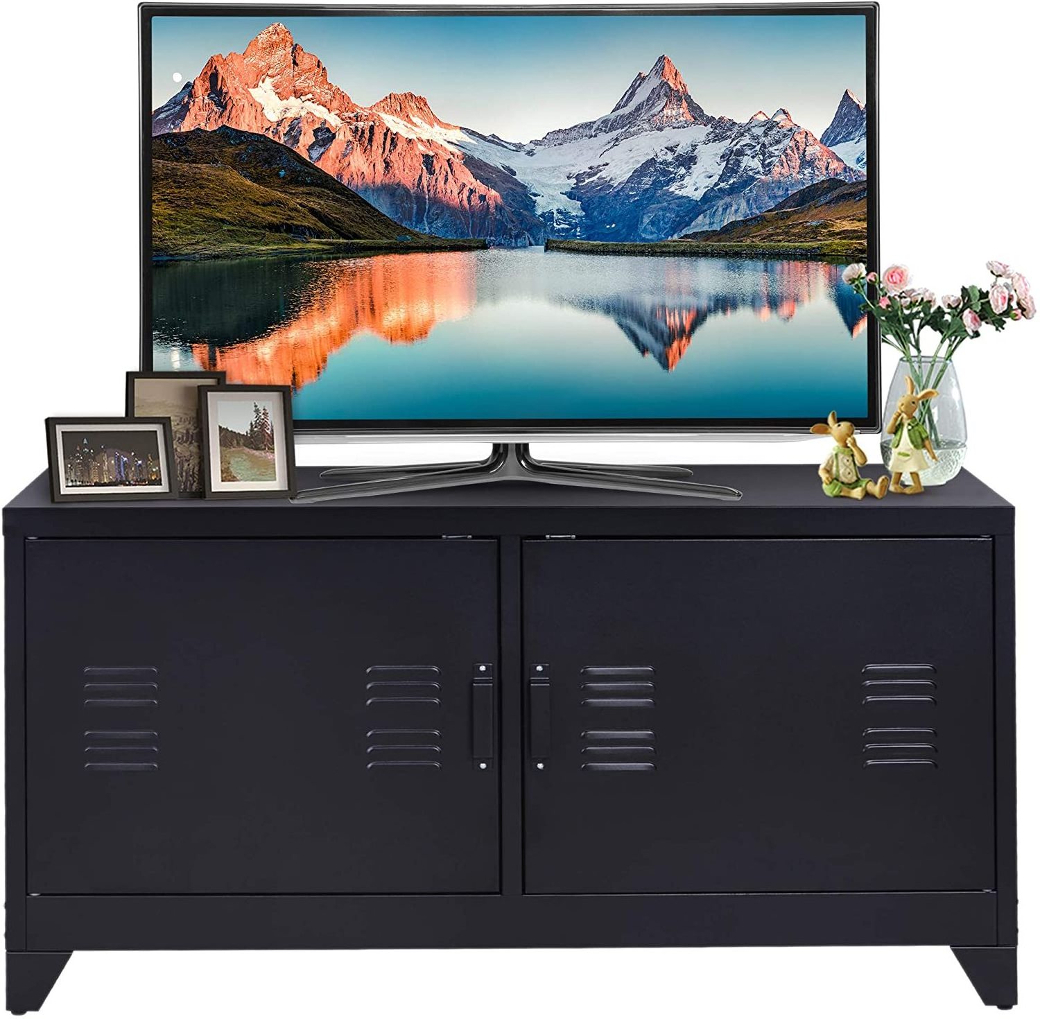 Factory Wholesale TV stand simple fashion TV cabinets with 2 door  black free standing metal stand