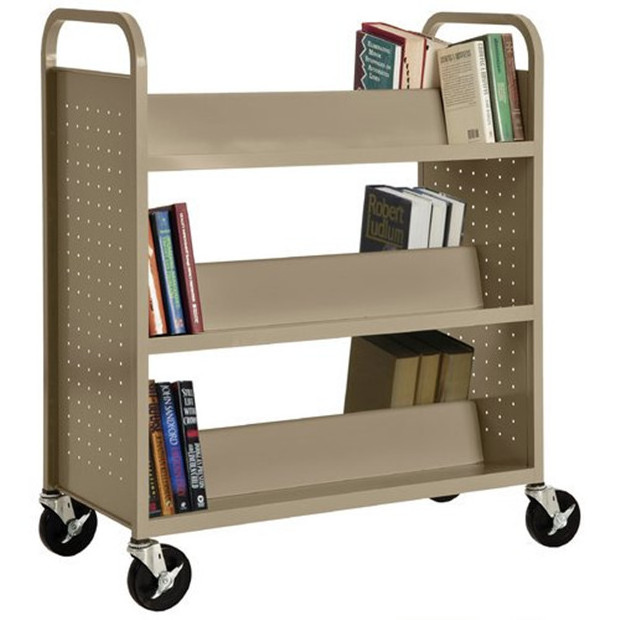 Double Sided Bookcase Sloped Bookcase Bookshelf Metal Furniture Iron Modern 6 Shelf Welded Booktruck in Dove Gray