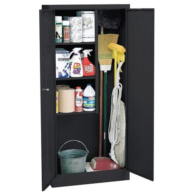 Janitorial Storage Cabinet, Welded Steel Combination Storage Supply Closet Cleaning Cupboard