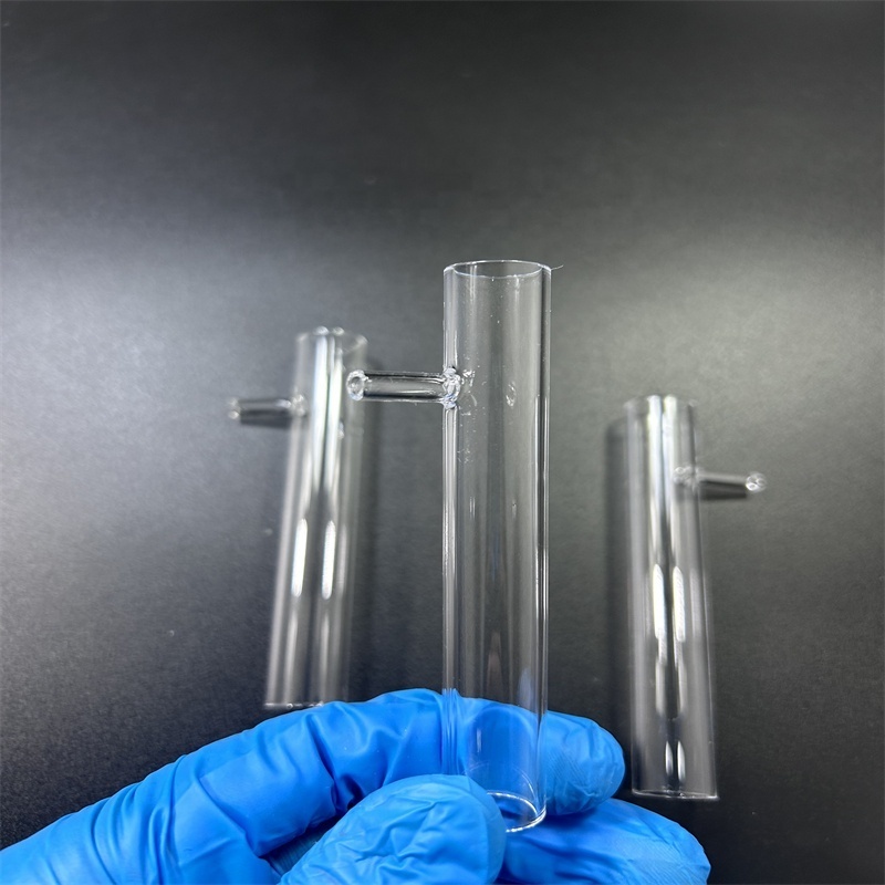 Heat-resisting clear silica quartz glass tube with side tube