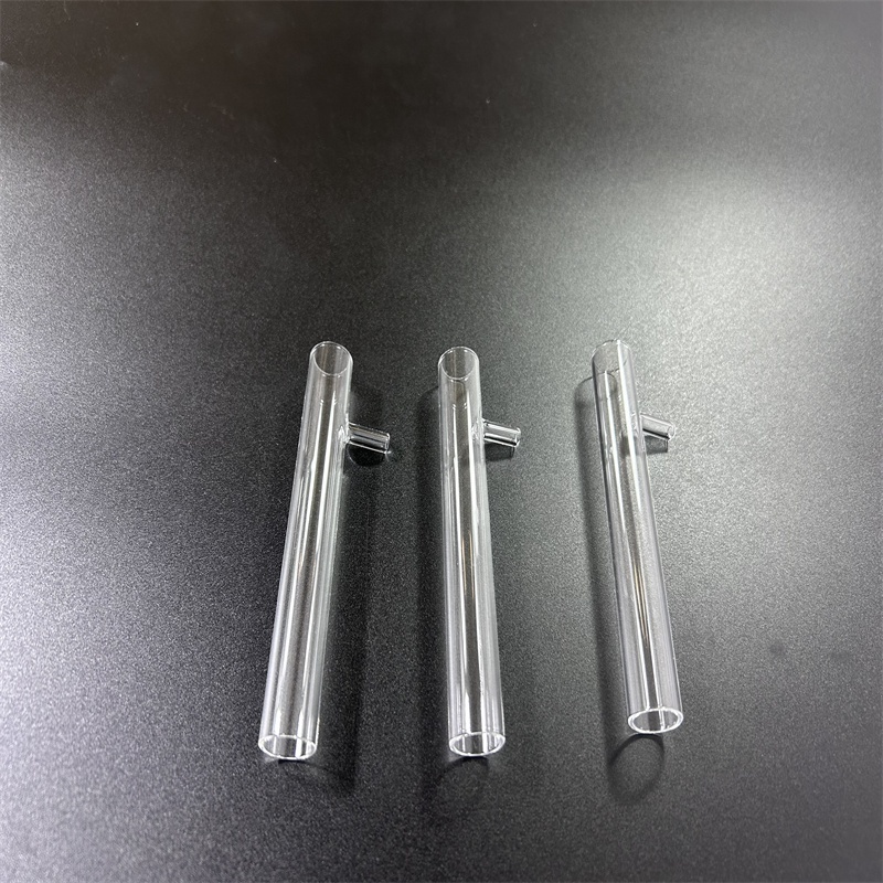 Heat-resisting clear silica quartz glass tube with side tube