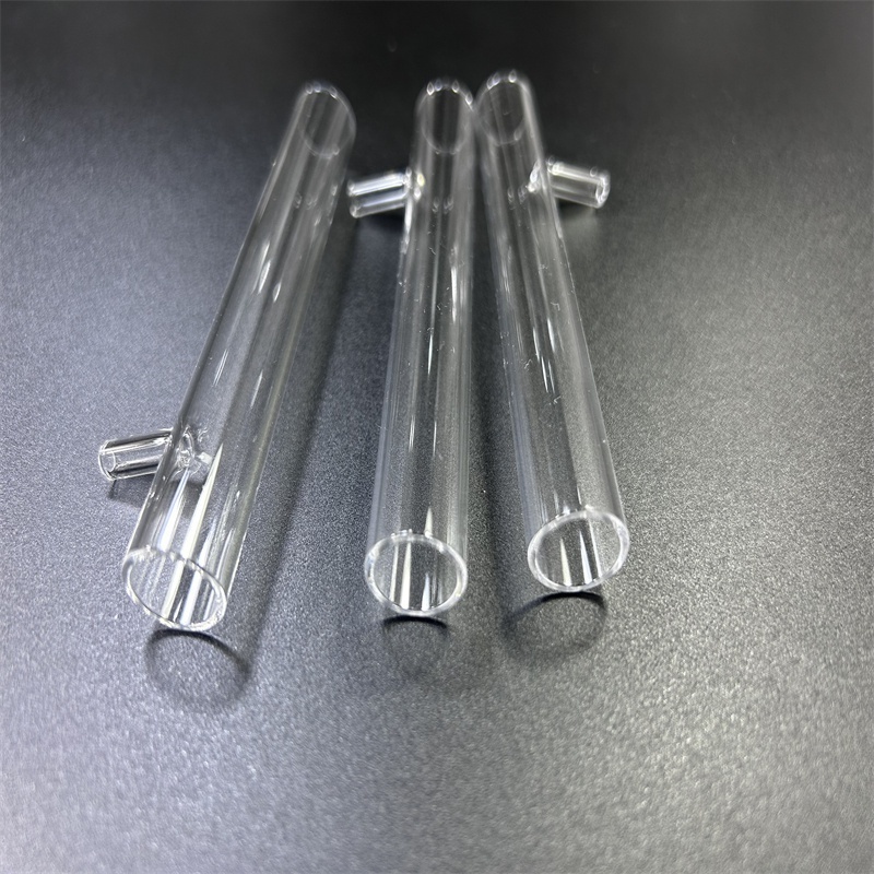 Heat-resisting clear silica quartz glass tube with side tube